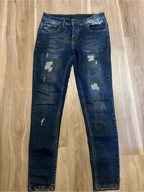 Zara men’s Distressed Dark Blue Skinny Jeans Sz 32x34